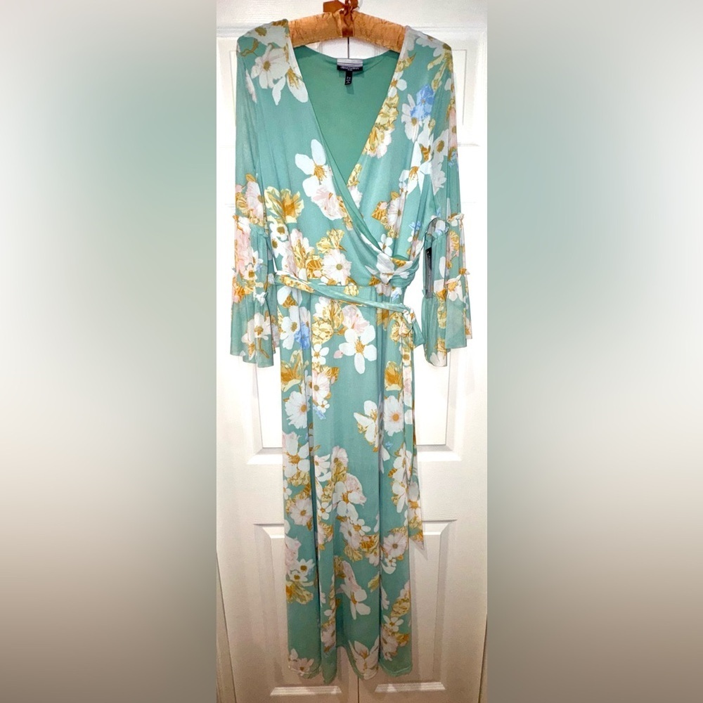 Allison Brittney Plus Floral Maxi Dress | Mint Green | Size 2X. NWT